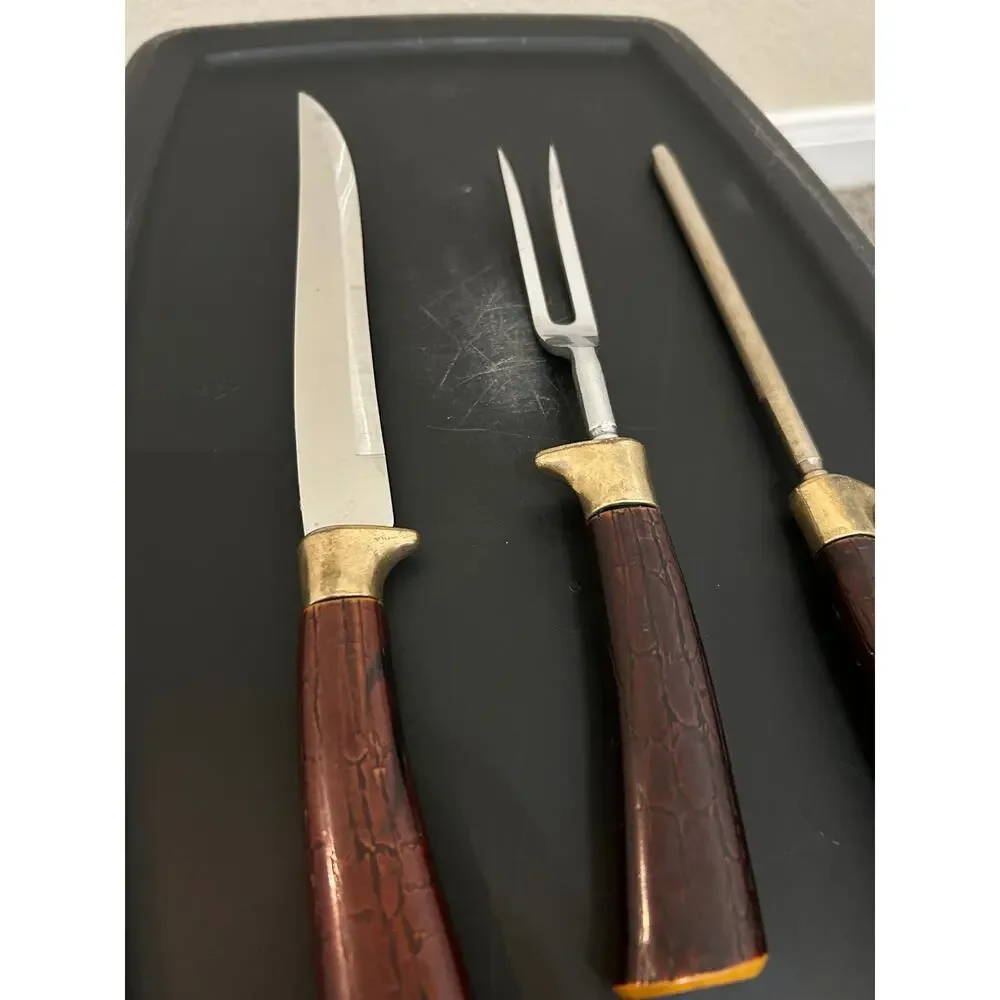 Englishman Blade Knife Set Vintage 3 Pieces Steel Cutlery Serving Sharpener